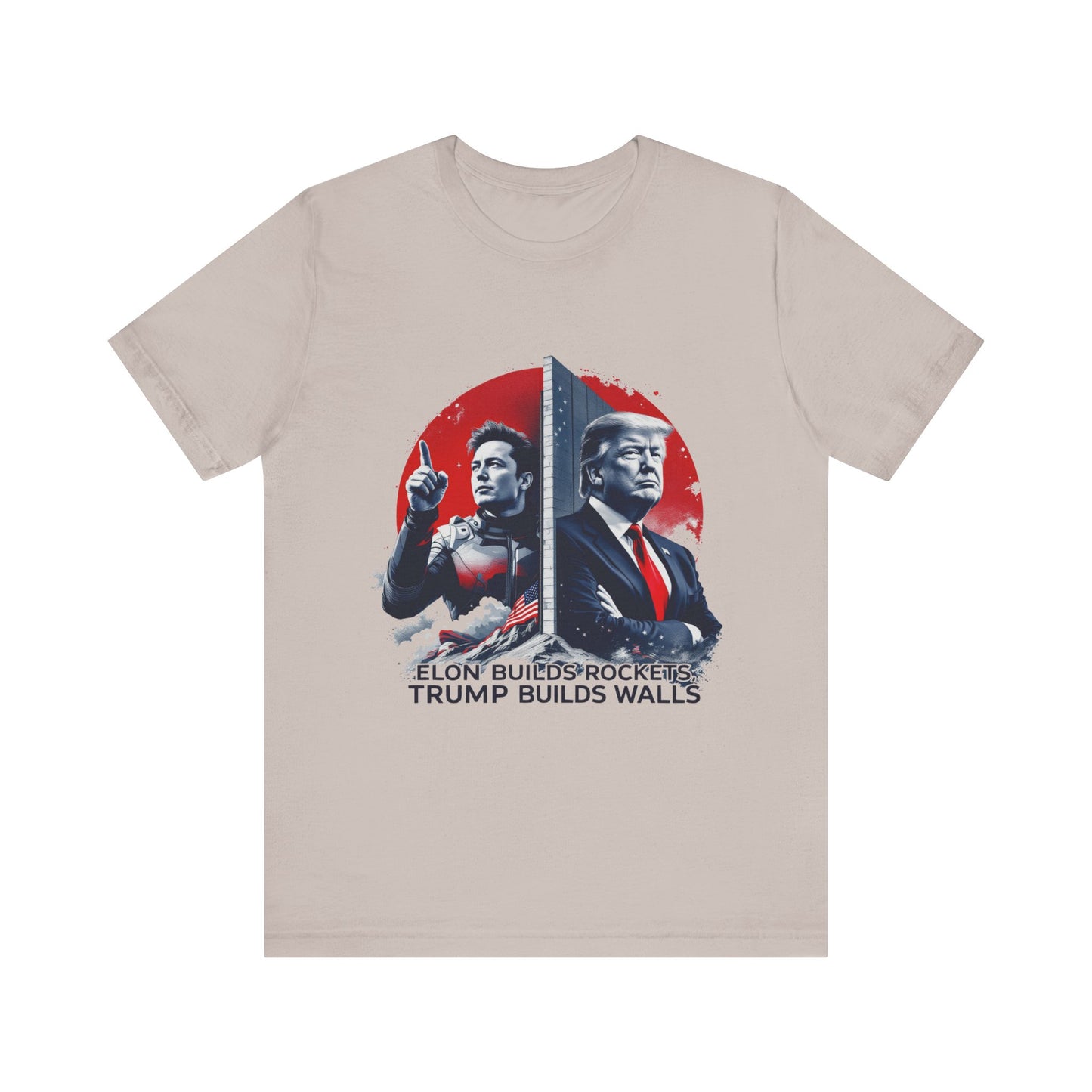 Elon & Trump Wall and Rockets Unisex Jersey Tee - Bold Politically-Themed Graphic T-Shirt