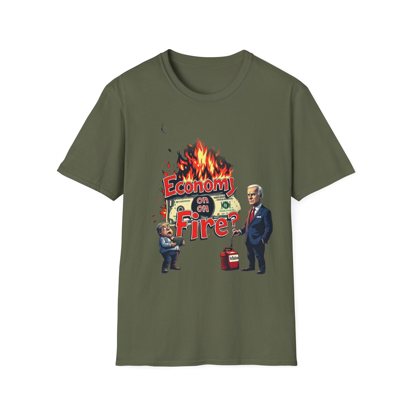 Economy on Fire Unisex Softstyle T-Shirt - Humorous Political Graphic Tee