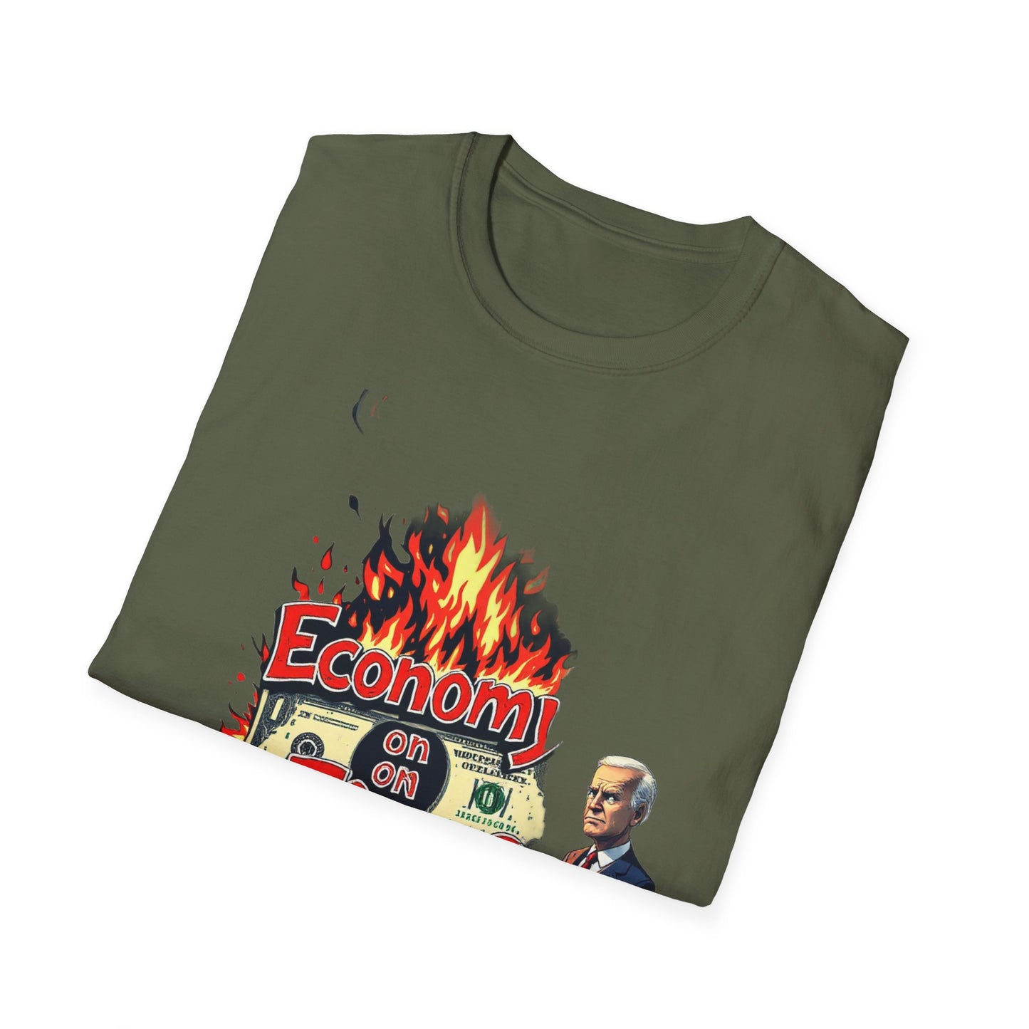 Economy on Fire Unisex Softstyle T-Shirt - Humorous Political Graphic Tee