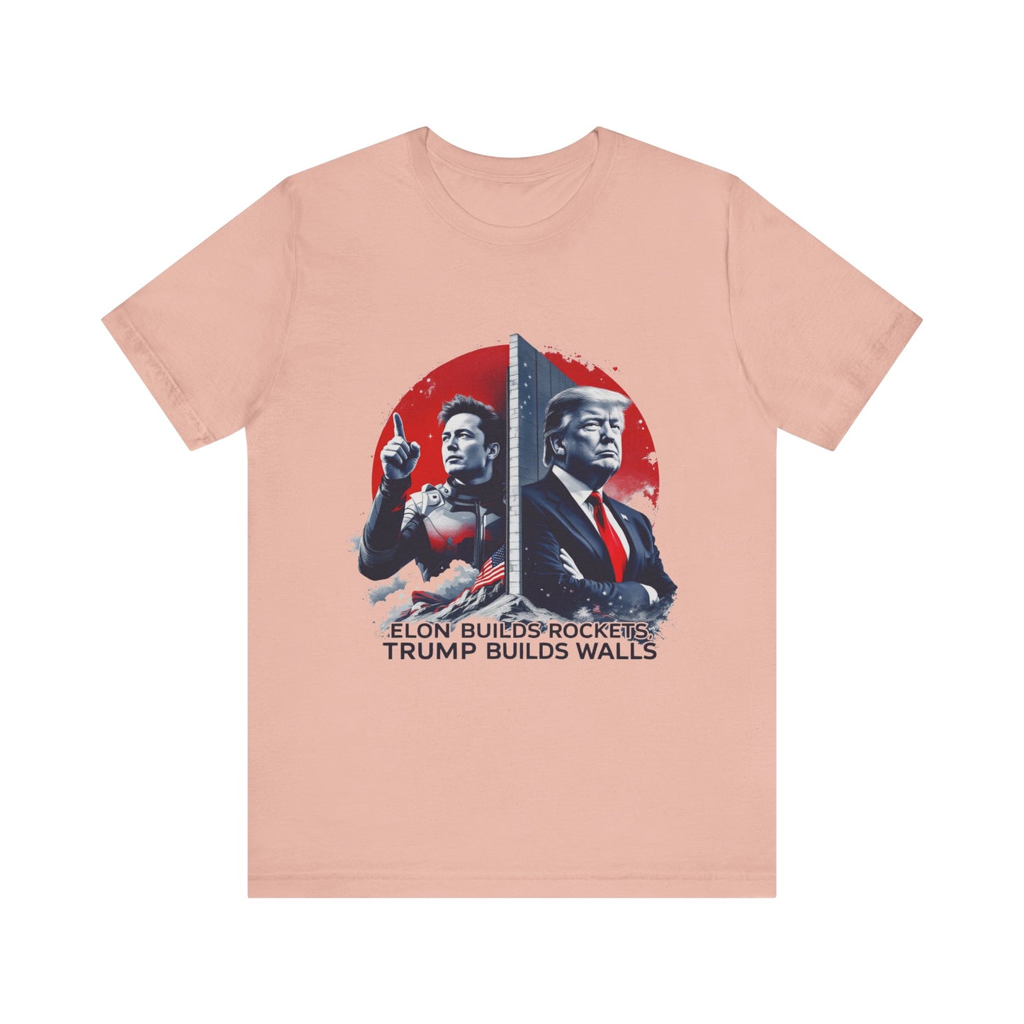 Elon & Trump Wall and Rockets Unisex Jersey Tee - Bold Politically-Themed Graphic T-Shirt