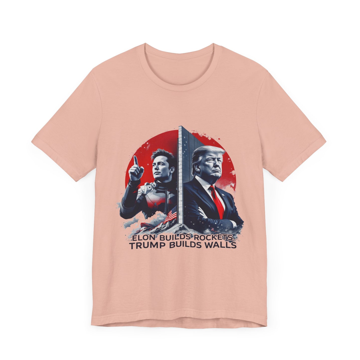Elon & Trump Wall and Rockets Unisex Jersey Tee - Bold Politically-Themed Graphic T-Shirt