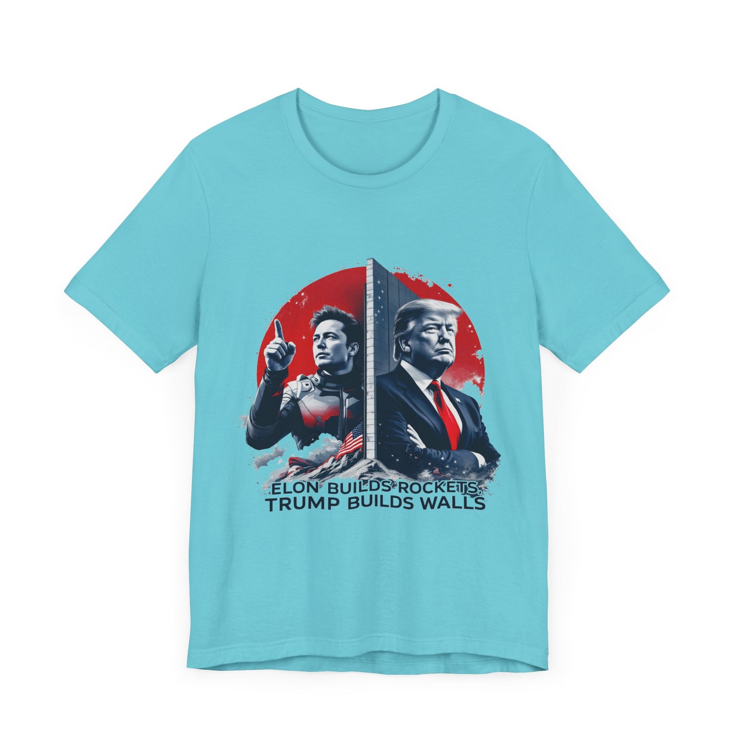Elon & Trump Wall and Rockets Unisex Jersey Tee - Bold Politically-Themed Graphic T-Shirt