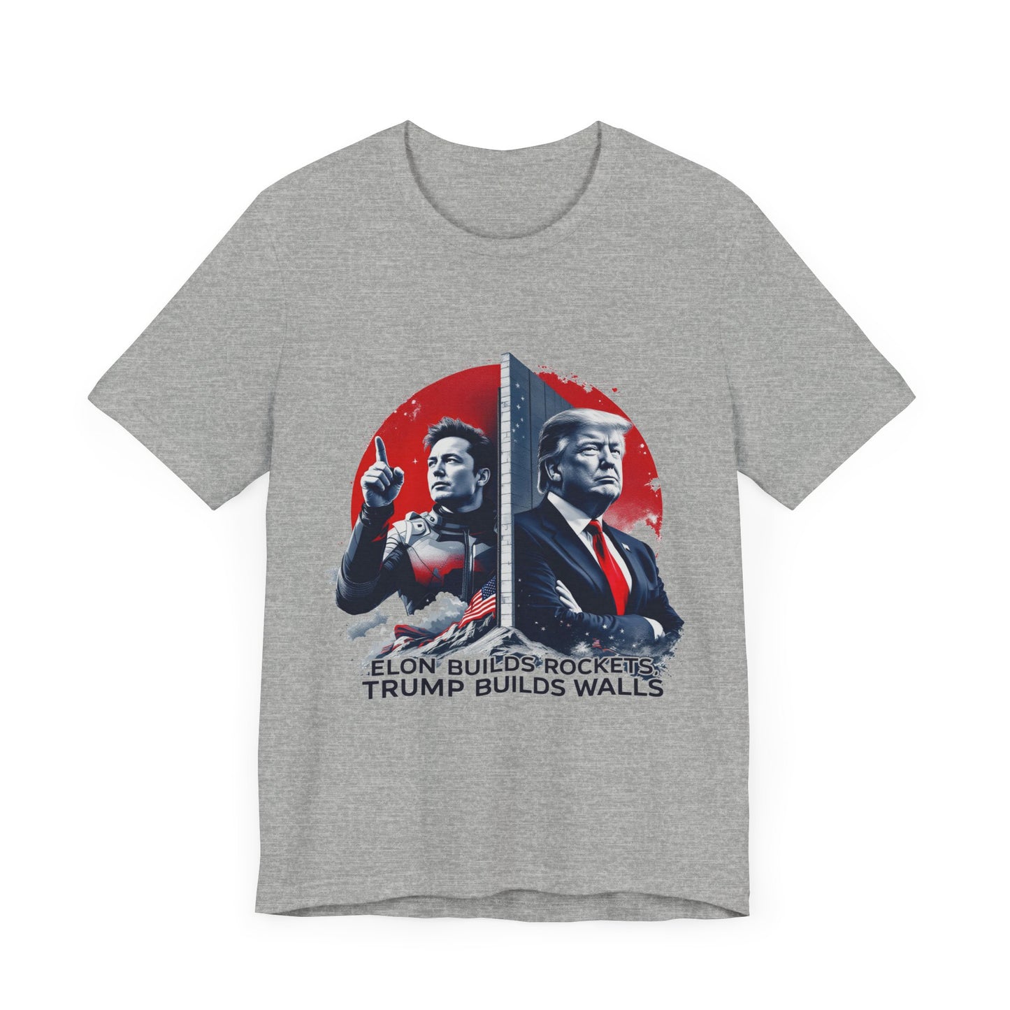 Elon & Trump Wall and Rockets Unisex Jersey Tee - Bold Politically-Themed Graphic T-Shirt