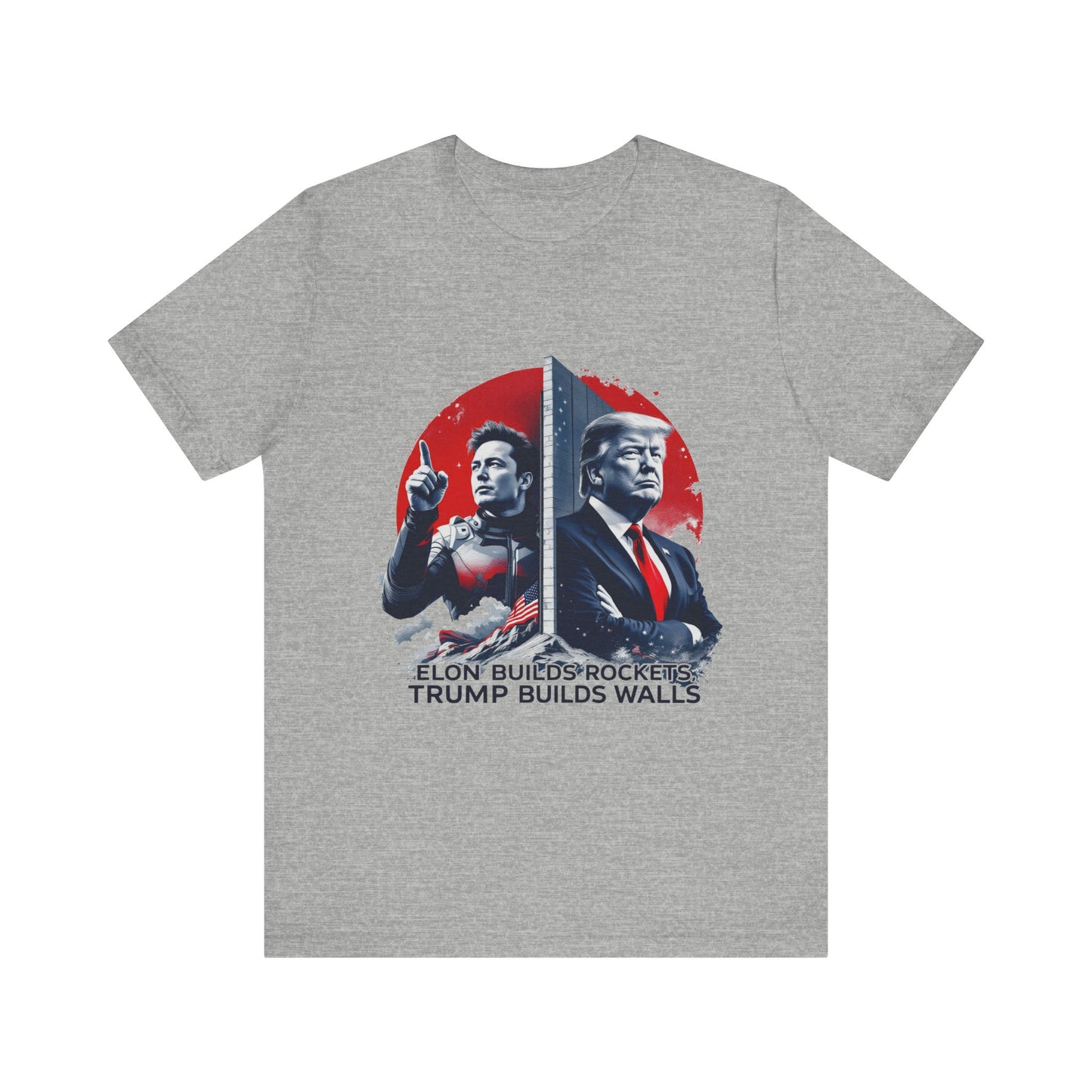 Elon & Trump Wall and Rockets Unisex Jersey Tee - Bold Politically-Themed Graphic T-Shirt