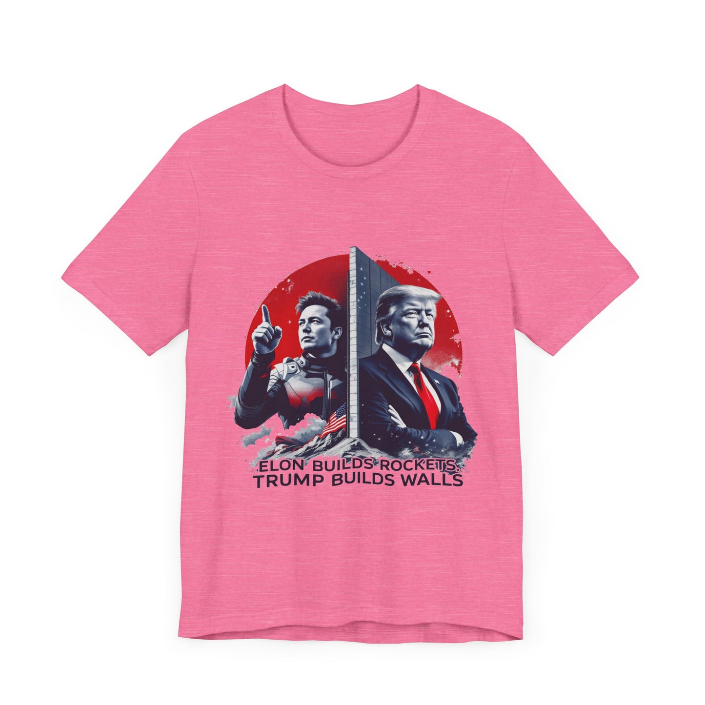 Elon & Trump Wall and Rockets Unisex Jersey Tee - Bold Politically-Themed Graphic T-Shirt