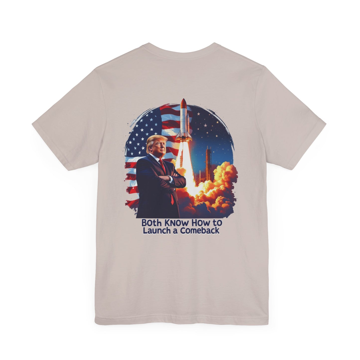 Elon & Trump Wall and Rockets Unisex Jersey Tee - Bold Politically-Themed Graphic T-Shirt