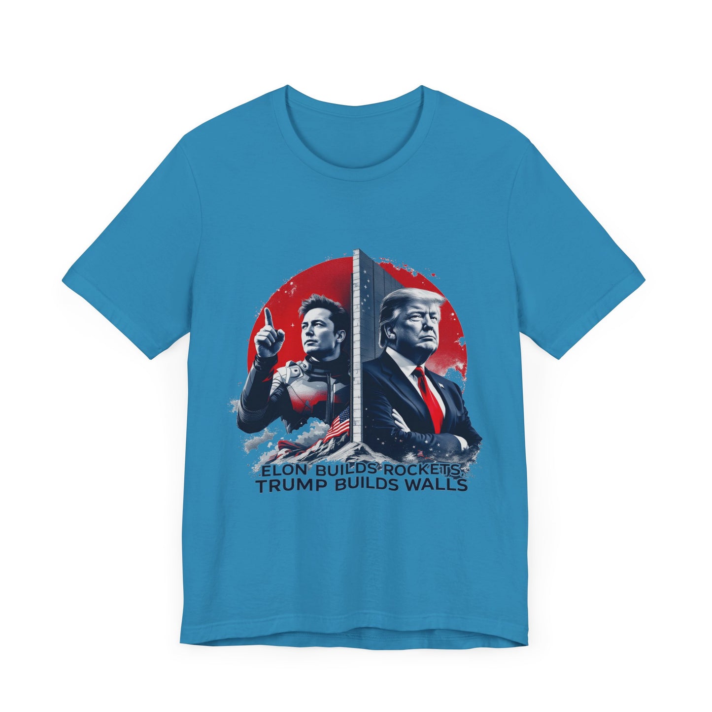 Elon & Trump Wall and Rockets Unisex Jersey Tee - Bold Politically-Themed Graphic T-Shirt