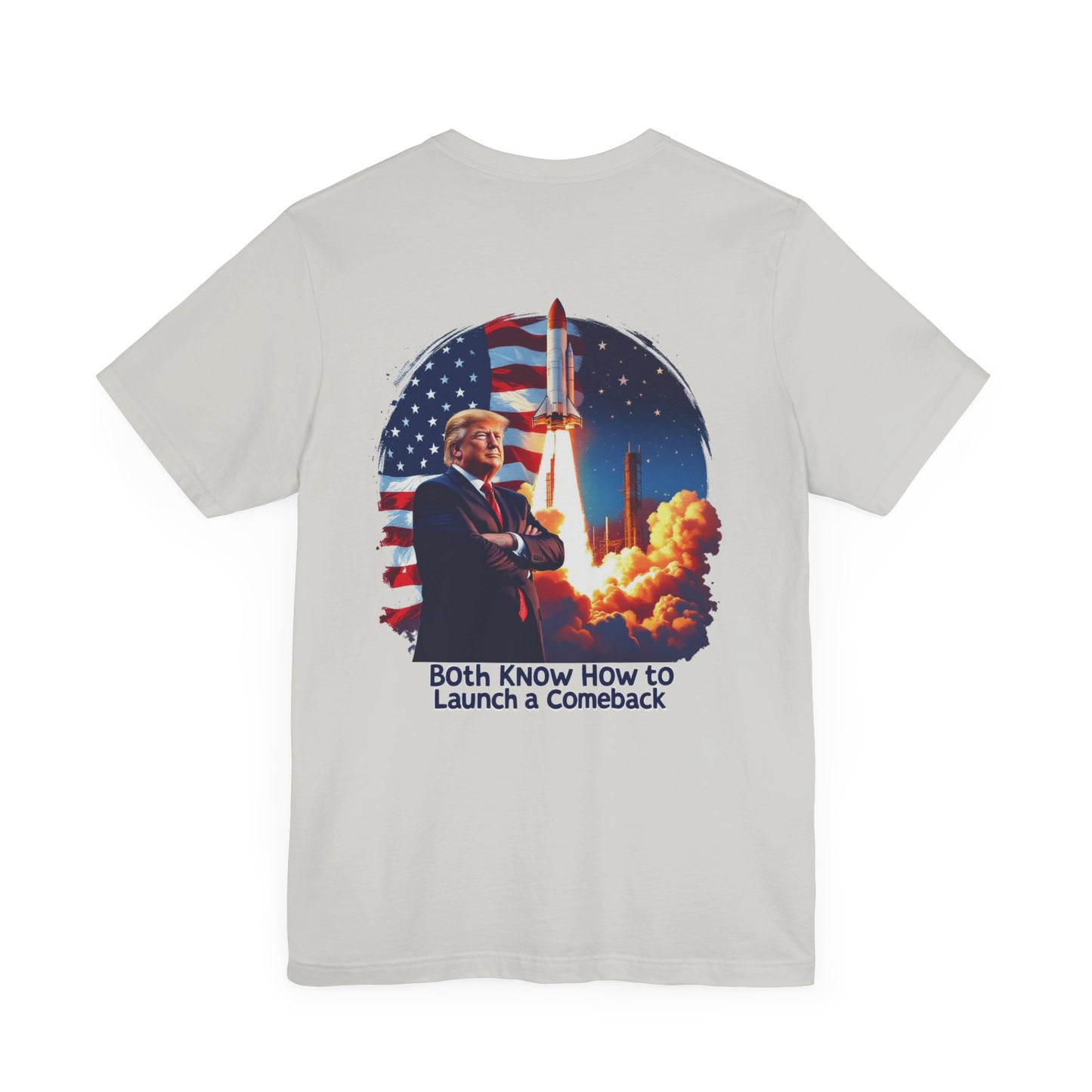 Elon & Trump Wall and Rockets Unisex Jersey Tee - Bold Politically-Themed Graphic T-Shirt