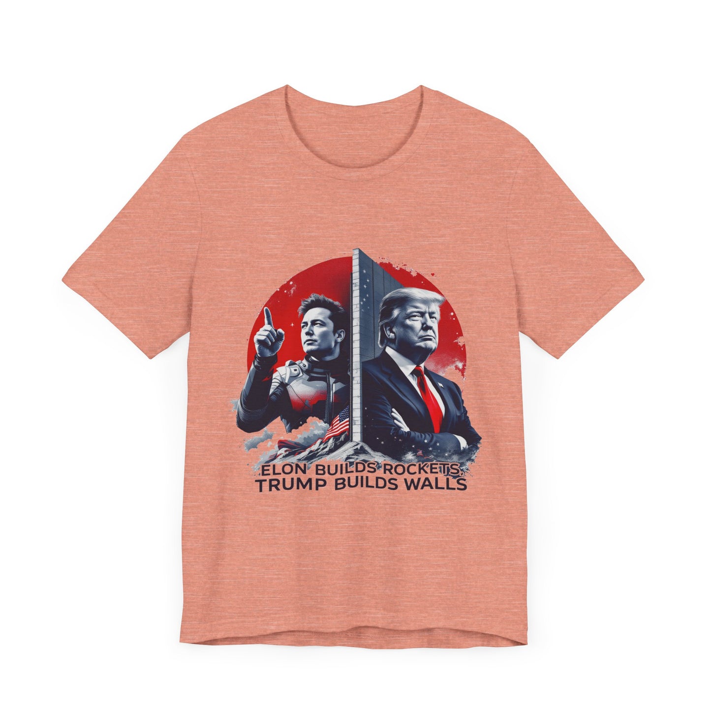 Elon & Trump Wall and Rockets Unisex Jersey Tee - Bold Politically-Themed Graphic T-Shirt