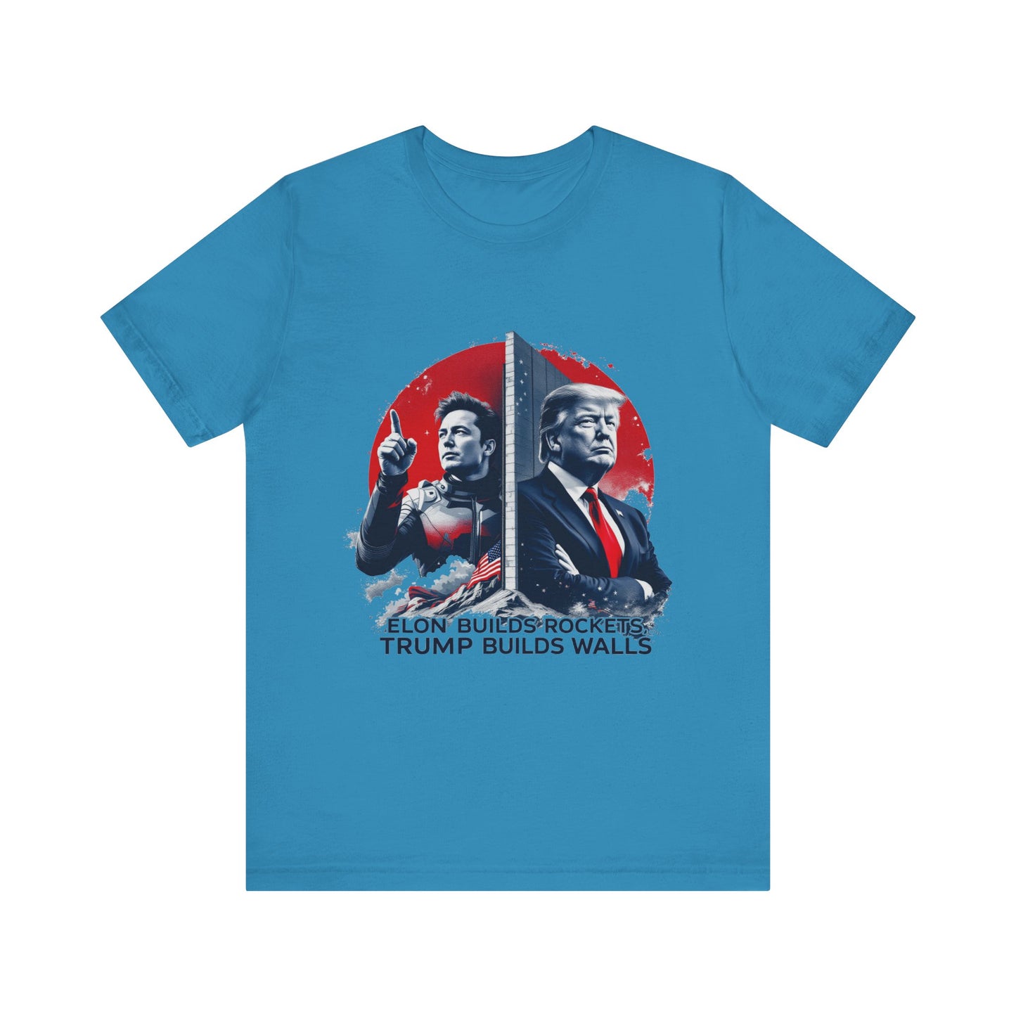 Elon & Trump Wall and Rockets Unisex Jersey Tee - Bold Politically-Themed Graphic T-Shirt