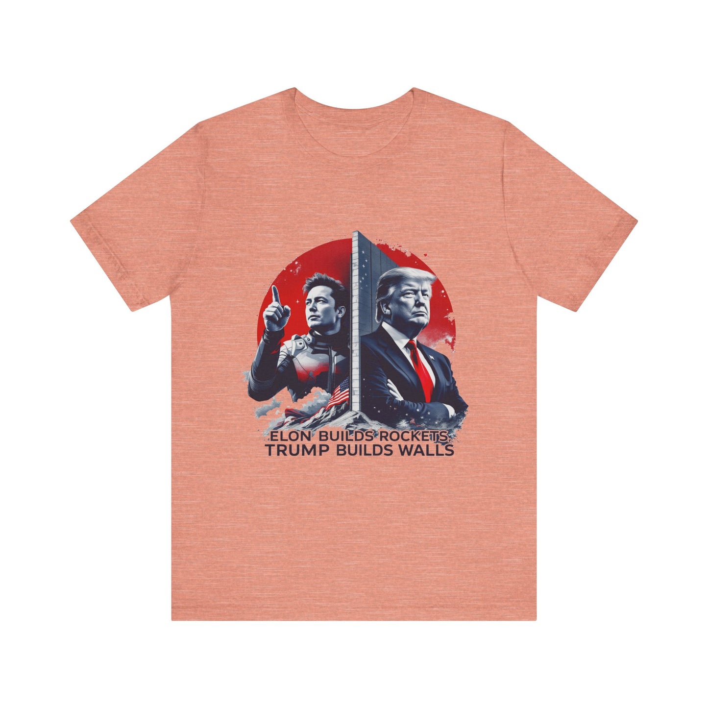 Elon & Trump Wall and Rockets Unisex Jersey Tee - Bold Politically-Themed Graphic T-Shirt