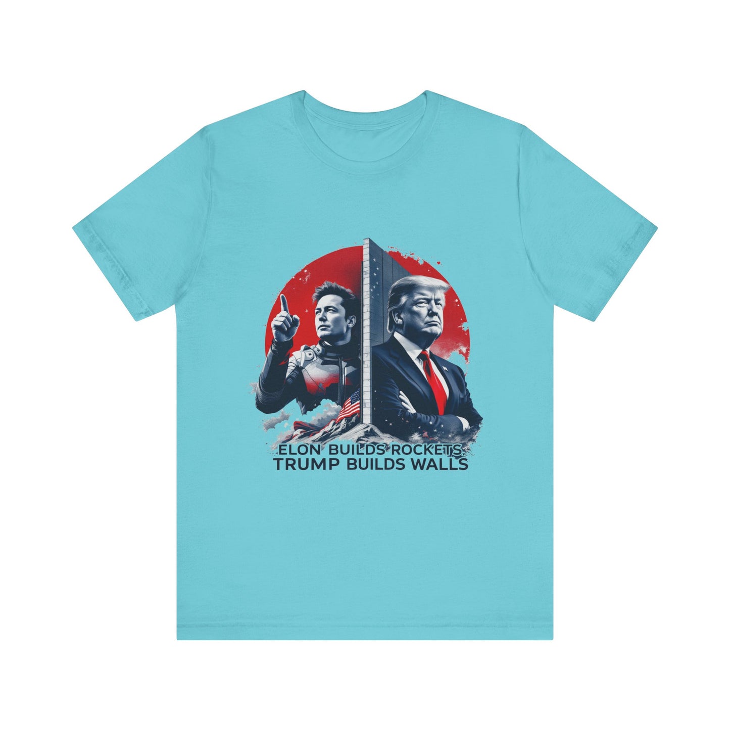 Elon & Trump Wall and Rockets Unisex Jersey Tee - Bold Politically-Themed Graphic T-Shirt
